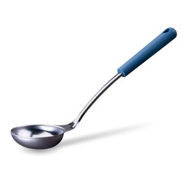 Fackelmann Essential Stainless Steel Ladle with Dark Blue Handle - Perfect for Serving Soups and Stews, Dishwasher Safe