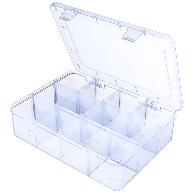 YUGOOD Large Clear Organizer Box,12 Grids Organizer Box with Removable