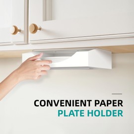 8/9/10 Inch Paper Plate Dispenser, Sturdy 4mm Acrylic Paper Plate Holder Under Cabinet, Convenient Wall Mounted Paper Plate Organizer Dispenser for Kitchen Countertop or Outdoor Use, White