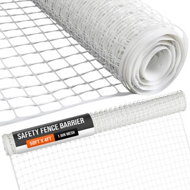 Plastic Fence, Plastic Mesh Fence, Mesh Fencing, Deer Netting, Cat Netting, Temporary, for Balcony, Pets, Garden, Chicken, Poultry, Dogs, Construction, Yard, Protection, White, 4 x 50 Feet Roll