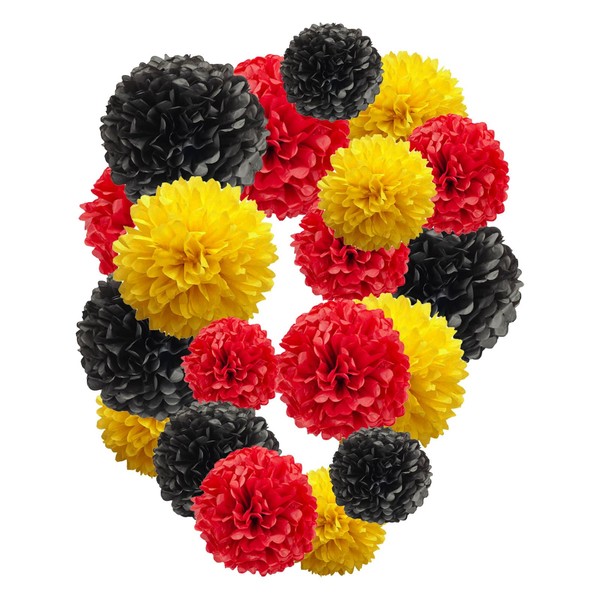 Red and Black and Yellow Paper Pom Poms,10",12" Tissue Pom