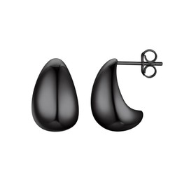 Suplight Hoop Earrings for Women, Sterling Silver Post Teardrop Earring Lightweight Waterdrop Hollow Open Hoops with Black Plated, Hypoallergenic Earrings Dupes for Women