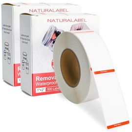 NATURALABEL 1000 etiquetas extraíbles en blanco para congelador con dispensador, etiquetas de alimentos de 1 x 2 pulgadas para recipientes de preparación de comidas, diseño fácil de despegar, sin