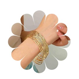 Xduargs Vintage Bangle Bracelet Set Indian Bangle Bracelets Layered Gold Stack Textured Bracelets Punk Multi Glossy Textured Bracelets Bangle Vintage Cable Smooth Bracelets(10PCS)