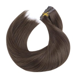 HOTBANANA Seamless Clip in Hair Extensions, 20 Inch 140g 7pcs Light Dark Brown Invisible PU Skin Weft Straight Remy Human Hair Extensions