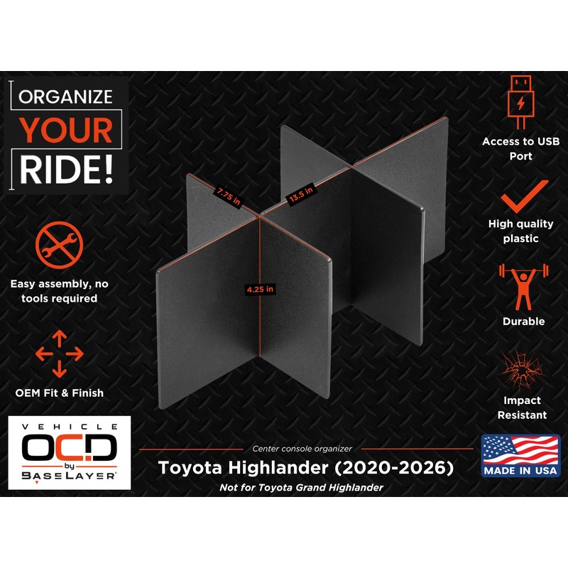 Vehicle OCD - Center Console Organizer for Toyota Highlander (2020-2026)