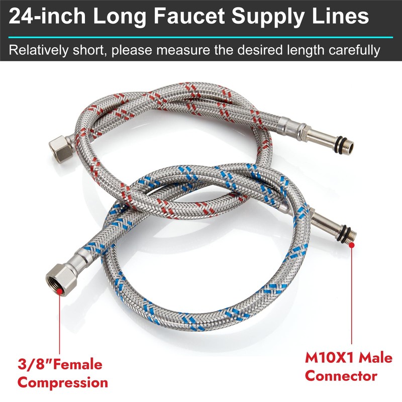 Midanya 24-Inch Long Faucet Water Supply Lines, Braided Stainless Steel