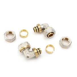 Pack of 2 90° Screw Fitting Angle for Diameter 16 x 2 mm Pipe, DVGW, UBA Compliant, Brass Compression Fitting for Multilayer Composite Pipe, Compression Fitting for Heating Ducts, Water Pipe (16 mm)