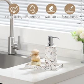 Luxspire Bathroom Vanity Tray, 8 x 4 inch Resin Kitchen Sink Tray for Soap Dispenser Bathroom Countertop Organizer Plate Holder for Perfume Soap Towel Bathroom Accessories, Mini, Terrazzo