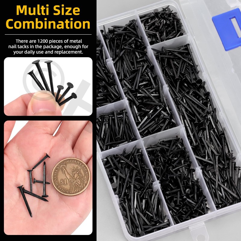 Hilitchi 1200PCS 6 Sizes Black Carbon Steel Non-Slip Shoe Nails