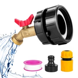IBC Tote Water Tank Adapter - 2.44'' Fine Thread Fitting for 275-330 Gallon IBC Tote Tank,with Garden Hose Quick Connector and Brass Faucet Valve