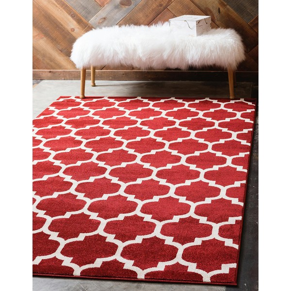 Unique Loom Trellis Collection Modern Morroccan Inspired with Lattice Design Area Rug, 3 ft 3 in x 5 ft 3 in, Red/Beige