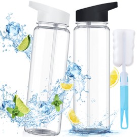 Winuoyang Clear Water Bottle, 2Pcs Transparent Water Bottle with Straw Leakproof Sports Water Drink Bottle BPA Free Gym Bottles 700ML for Outdoor Cycling Yoga Office