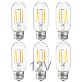 TOKCON 12V Low Voltage LED Tube Light Bulbs - Soft Warm 2700K 4W (Only for 12 Volt DC/AC)- 40W Equivalent E26 Standard Base T45 Bulb for RV, Landscape, Solar Battery System - 6 Pack