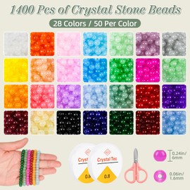 Dewgot 1400 Pcs 6mm Glass Beads for Bracelet Making Kit, 28 Colors Crystal Beads for Making Jewellery and DIY Crafts. (Solid Color)