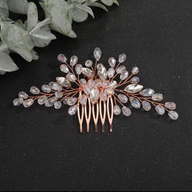 Denifery Crystal Bride Wedding Hair Comb Hair Accessories with Rhinestone Bridal Side Comb for Bride Women Girls (Rose Gold)