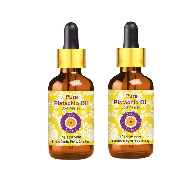 Deve Herbes Pure Pistachio Oil (Pistacia Vera) with Glass Dropper Natural Therapeutic Quality Cold Pressed (Pack of Two) 100 ml x 2 (6.76 oz)