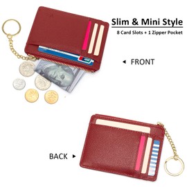 Valentoria Slim RFID Blocking Card Holder Small Pocket Wallet Keychian Zipper Coin Purse Mini Cash & Coin & Cards Case for Women Men, Red, s, Slim Rfid Blocking Card Holder Small Pocket Wallet