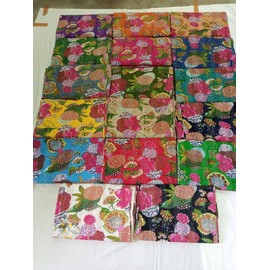 Estationeryhouse Hand stitched vintage Kantha Quilt Indian boho throw, Handqiuilts Bedspread Jaipuri Design Pure Cotton (90x60inch) (Green)