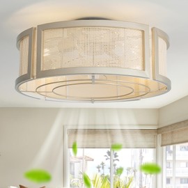 Phrylix 20" Boho Ceiling Fans with Lights, Rattan Fandelier Ceiling Fan with Light Remote Control with Caged 6 Speeds for Bedroom, Nursery, Living Room