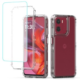 Yodueiv for Moto G05 Case, for Moto E15 Case with Tempered Glass Screen Protector, Crystal Clear Full Body 3 Layer Heavy Duty Protective Phone Cover for Motorola Moto G05 Clear