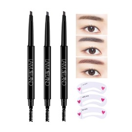 LAMUSELAND 3 Pcs/Set Eyebrow Pencil, Professional Make Up Definer Pen, Rotary Retractable Triangular Tip Eyebrow Pencil With Spoolie Brush, Waterproof Long-lasting Eye Brow Pencil, Easy Create Natural Eyebrow Makeup, with Eyebrow Card (03#Black Brown & 0