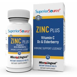 Superior Source Zinc Plus - Immune System Health Support Supplement - Vitamin C, Elderberry & Vitamin D3-90 Instant Dissolve Tablets