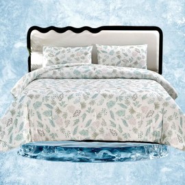 SDY 3pcs Cooling Comforter Full Size,Leaves Comforter for Hot Sleepers, All Season Cooling Bedding Bed in a Bag Packaged Includes 1Comforter + 2 Pillowcases