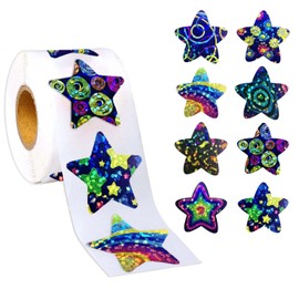 500 Pcs Holographic Star Stickers Roll Rainbow Design Label Stickers 1 Inch Star Decorative Labels Self Adhesive Cute Roll Decals Envelope Seals Glitter Sticker Decorations for Party Gift Bags