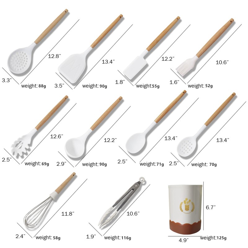 BRIIEC Orange Silicone Kitchen Cooking Utensils Set, Heat Resistant Silicone
