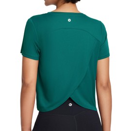 baleaf Women's Workout Tops Athletic Shirts Cropped Short Sleeve Split Back Running Gym Quick Dry Sun Protection UPF 50+ Teal Green S