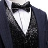 Barry.Wang Mens Black Sequin Vest Tie Clip Bowtie V-neck Shiny