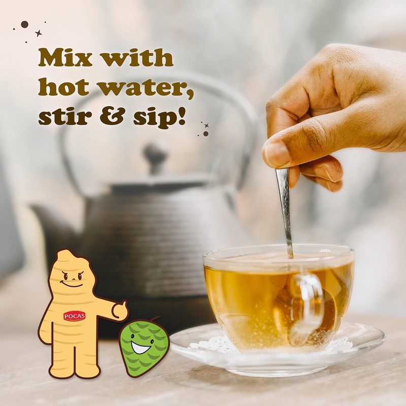Pocas Honey Ginger Instant Tea Powder, Soursop Flavor, Real Ginger