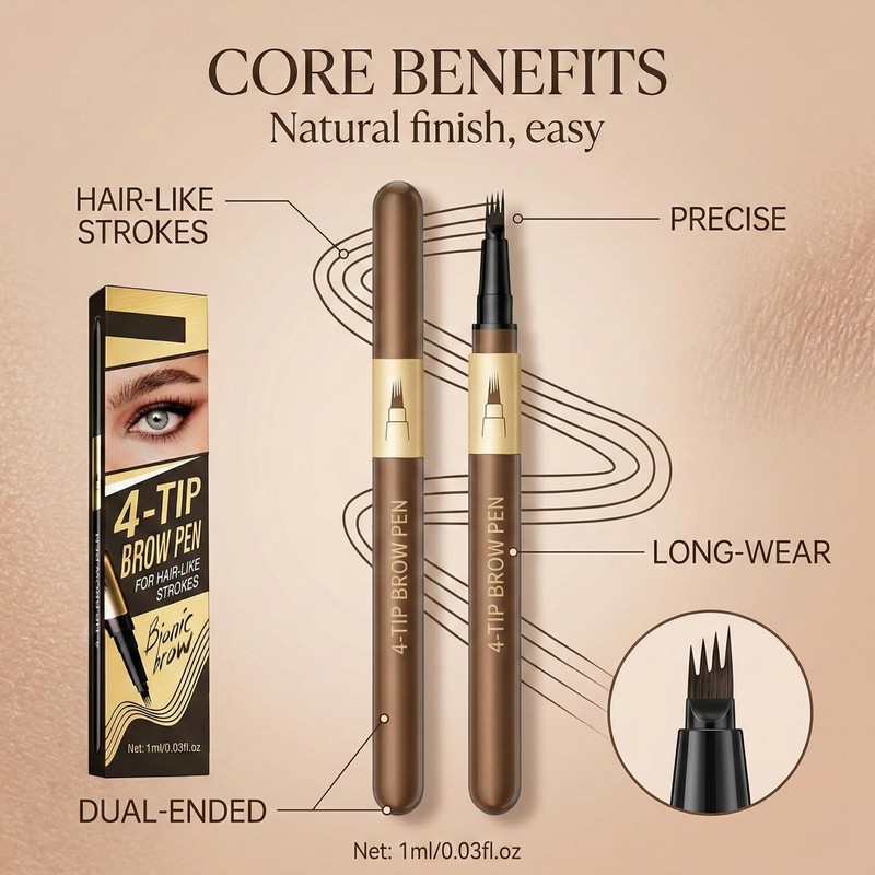 4-Pronged Eyebrow Pen For Natural Hair-Like Strokes And Precise Definition