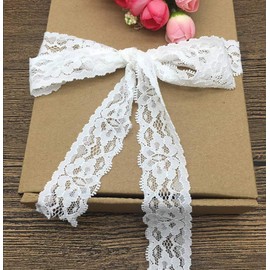 Luleke 10 Yards White Stretch Elastic Lace Border Lace Trim Lace Ribbon Decorative Ribbon Stretch Lace Flower Border Wedding Lace Trim Decorative Ribbon, Craft, Sanding Belt 3 cm Width
