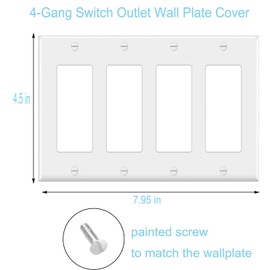 4-Gang Switch Outlet Wall Plate Cover Decorator Electrical Faceplate for Light Switch, Smart Switch, Receptacle, Dimmers, USB Outlet, GFCI, White (2-Pack)