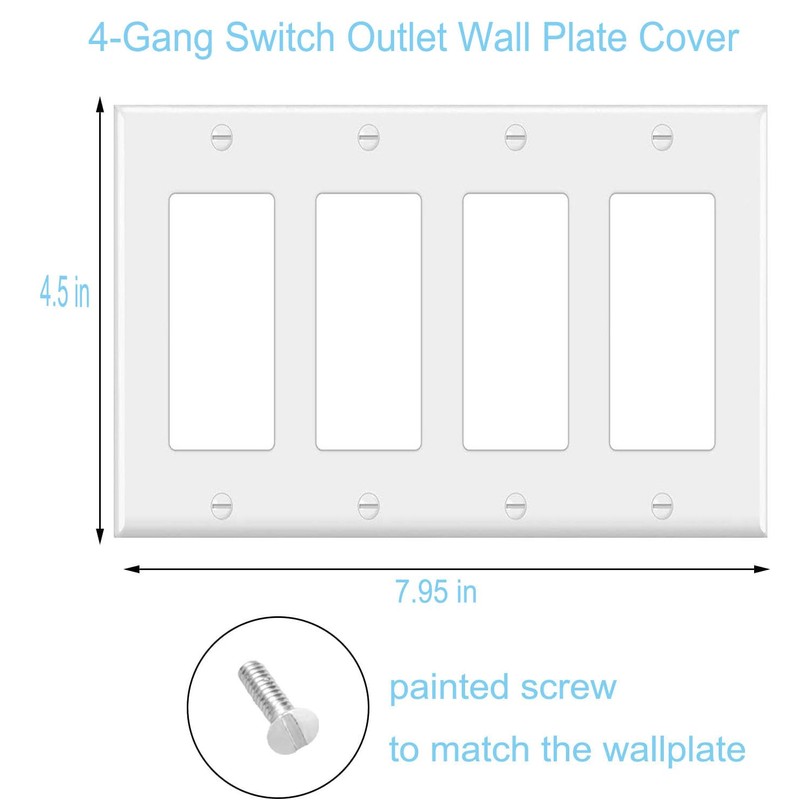 4-Gang Switch Outlet Wall Plate Cover Decorator Electrical Faceplate for
