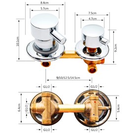 2/3/4/5 Way Solid Brass Mixer Shower Tap,Cold & Hot Water Shower Diverter Valve,Hole Distance 9cm/10cm/12.5cm/14.5cm(Intubation 3 Way,9cm)
