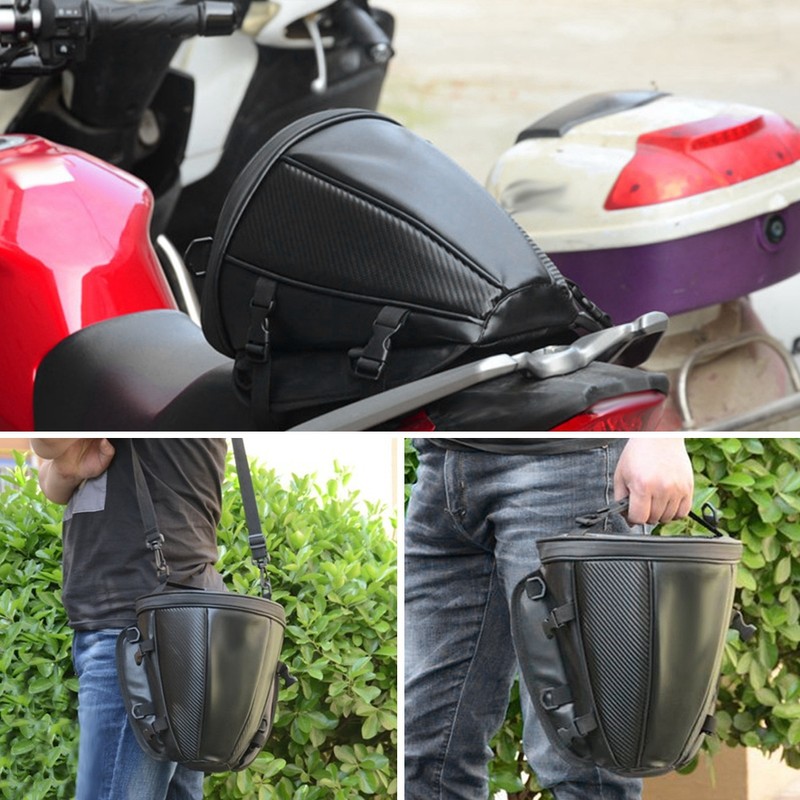 Carbon Fiber Style Motorcycle Tail Bag Waterproof Motorbike Rear Seat