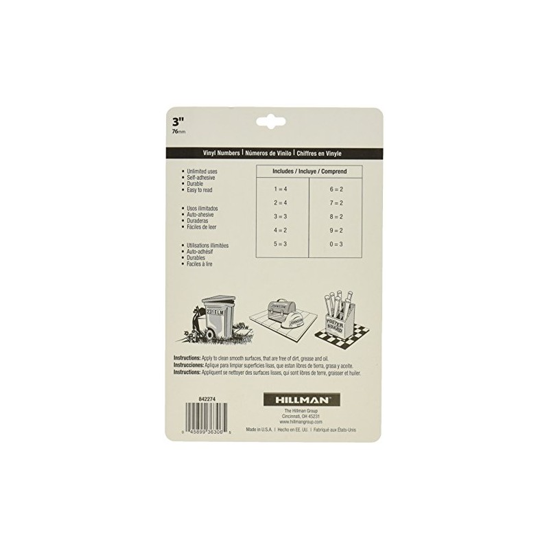 Hillman 842274 3" Peel-Off Black & White Vinyl Numbers Pack,