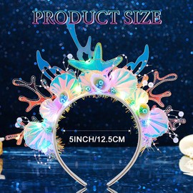 EARENT Light up Mermaid Headband Glowing Blue Coral Hair band Rave Seshell Ocean Costume Hair Accessories for Women (B-Blue, One Size)