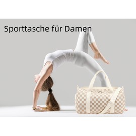 Sports Bag Children's Swimming Bag Boys Women with Shoe Compartment and Wet Compartment Bath Bag Teenager Small Travel Bag Fitness Bag, Brown White Grid