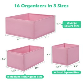Wrrlors Drawer Clothing Organizer 16-Pack, Pink 3 Sizes Underwear Drawer Dividers, Fabric Folding Wardrobe Organizer for Baby Clothes, Bras, Underwear, Underpants, Belts, Socks, Ties, etc.