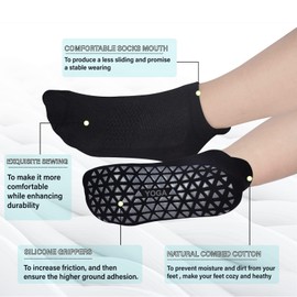 ZANZER (6 pairs) Non Slip Yoga Socks with Grips for Pilates, Ballet, Barre, Barefoot, Hospital Anti Skid Socks for Women (Standard, 6*Black)