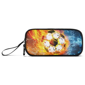 DVGMBXY Fire Football Pencil Case Box for kids Teens Boys Girls Large Pencil Pouch with Zipper Compartments Big Capacity Stationery Pen Bag Organizer for Kids Teens Adults School Office