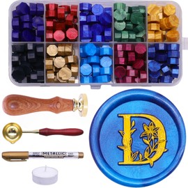 SWANGSA Initial Alphabet D Wax Seal Stamp Kit, Elegant Botanical Flower Floral Letter Sealing Stamp with 200pcs Sealing Wax Beads Kit (D)