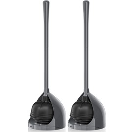 uptronic 2 Pack Toilet Plunger with Holder, Unique Plunger with All-Angle Design, Plungers for Bathroom with Holder, Toilet Plunger Heavy Duty (Grey)