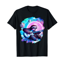 Sloth Playing Guitar in Space Outer Space Music Sloth T-Shirt