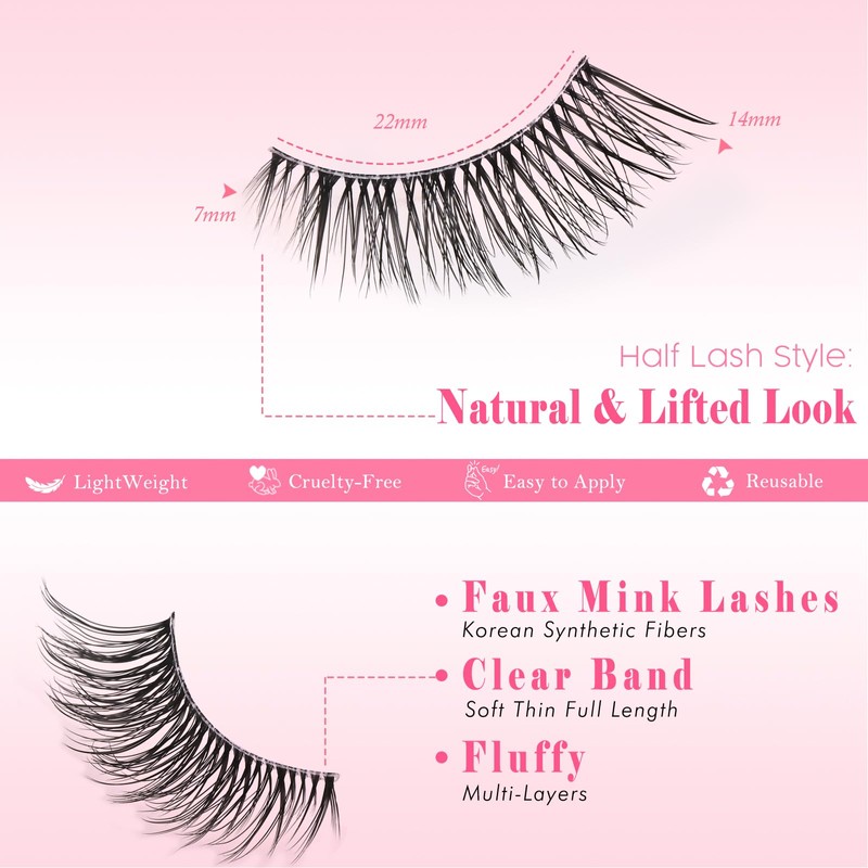 Half Lashes Natural False Eyelashes Wispy Lashes Strips Cat Eye