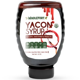 Peruvian Yacon Syrup a 100% Natural Sweetener - Low Glycemic Index - Vegan - Organic - Substitute for Sugar, Honey and Molasses - Packed with FOS (fructooligosaccharide) a Prebiotic Fiber and Inulin - In an Easy Squeeze Dripless Bottle by Wholefort